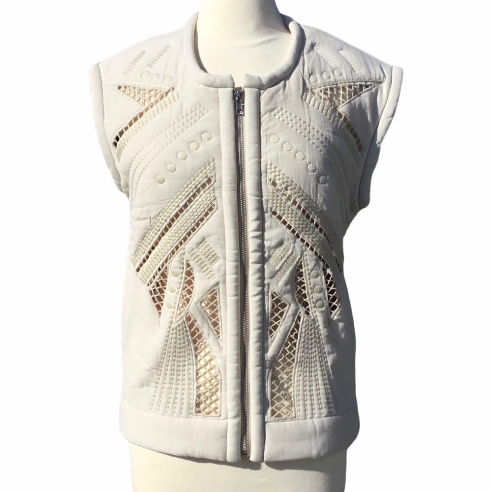 Minusey Cream Lace Inserts Quilted Zipper Vest